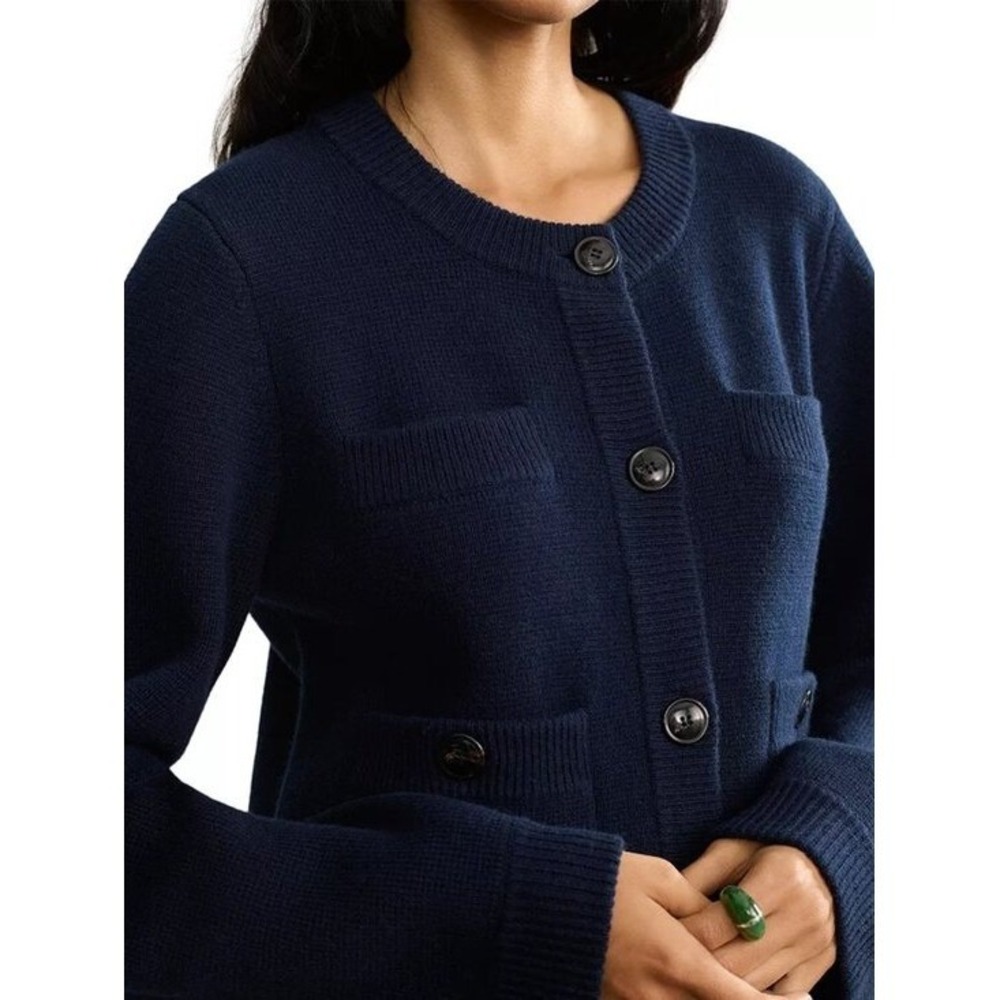 Jenni Kayne Charlotte Cardigan Sweater M Navy Blue Wool Cashmere Business Casual